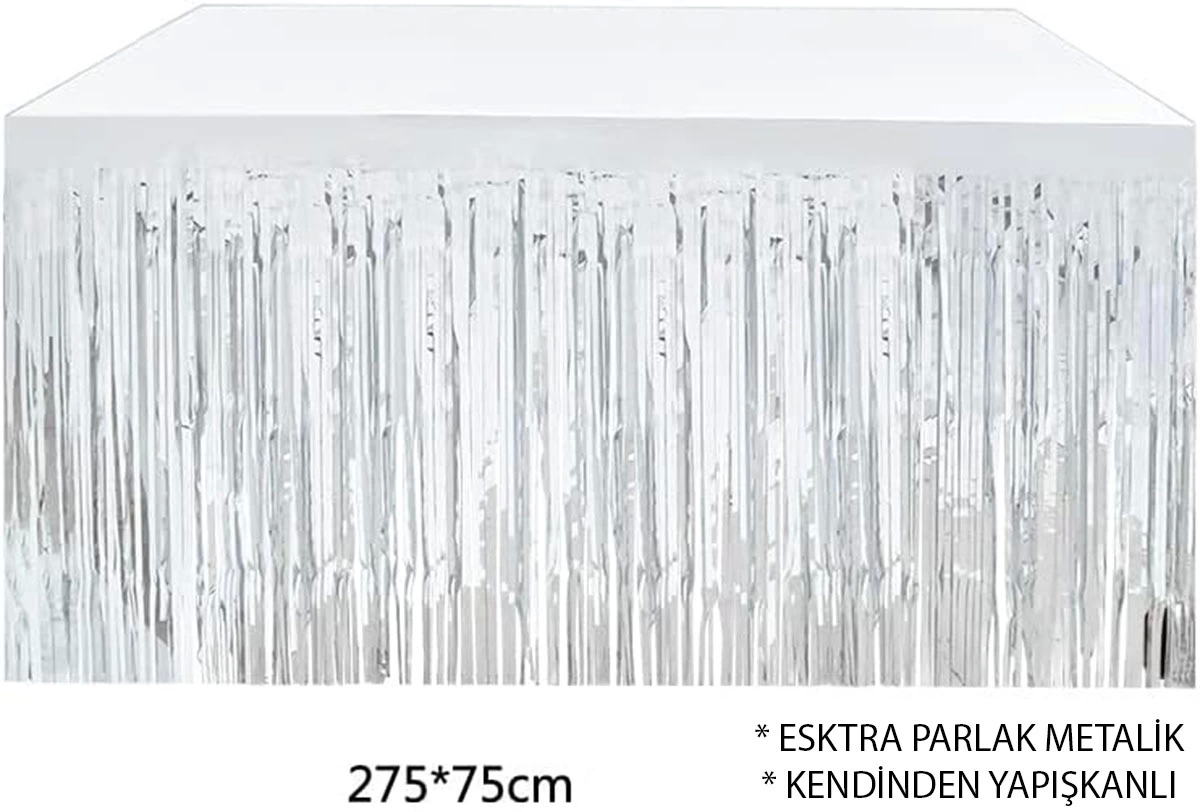 BFS Gümüş Metalize Masa Eteği 275x75 Cm – Kendinden Yapışkanlı