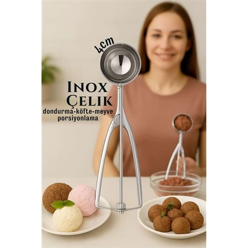 BFS  Inox 4 cm Dondurma Kaşığı - Karpuz Kurabiye Köfte Helva Porsiyonlama