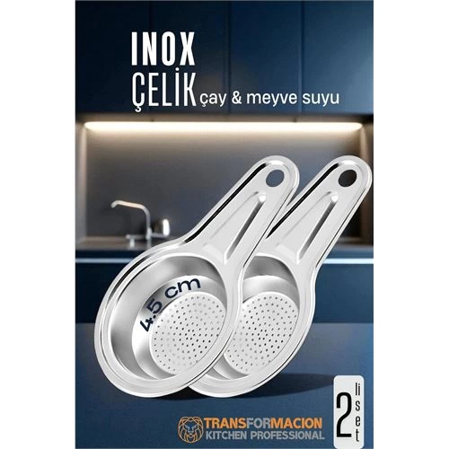 BFS  Inox Çelik Çay Süzgeci - Meyve Suyu Süzgeci  - Profesyoneller İçin 2 li SET Paslanmaz Çelik
