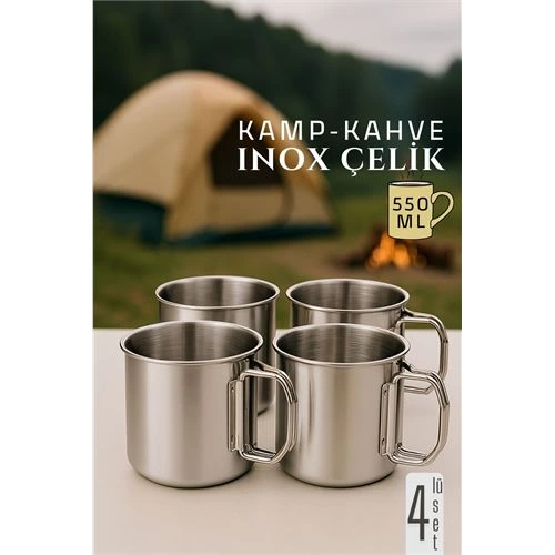 BFS  Inox Çelik Kamp Kupası - Kamp Bardağı 550 ml 4 LÜ SET
