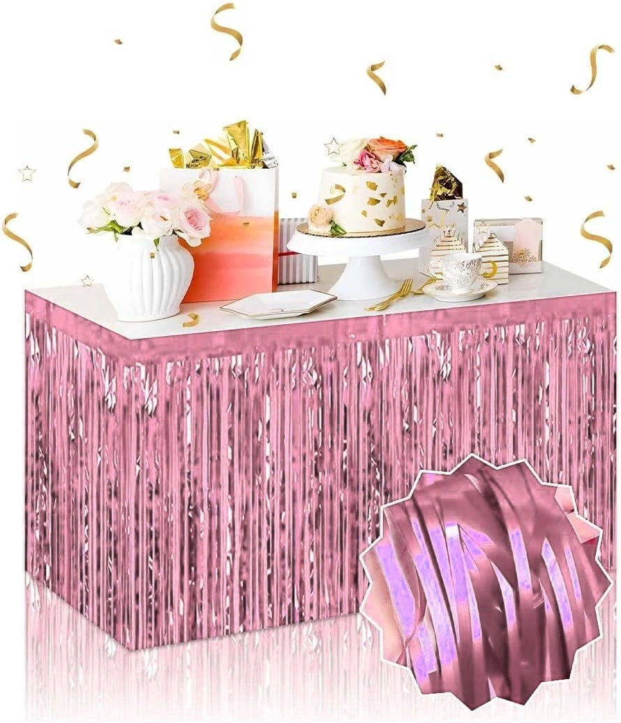 BFS Kendinden Yapışkanlı Rose Gold Metalize Püsküllü Masa Eteği – 75 X 275 Cm Parti Süslemesi