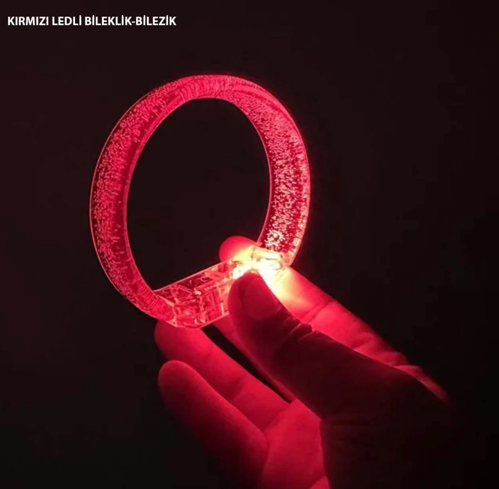 BFS  Kırmızı Led Işıklı Baskı Yapılabilen Pilli Bileklik Bilezik 1,5 cm Genişlik