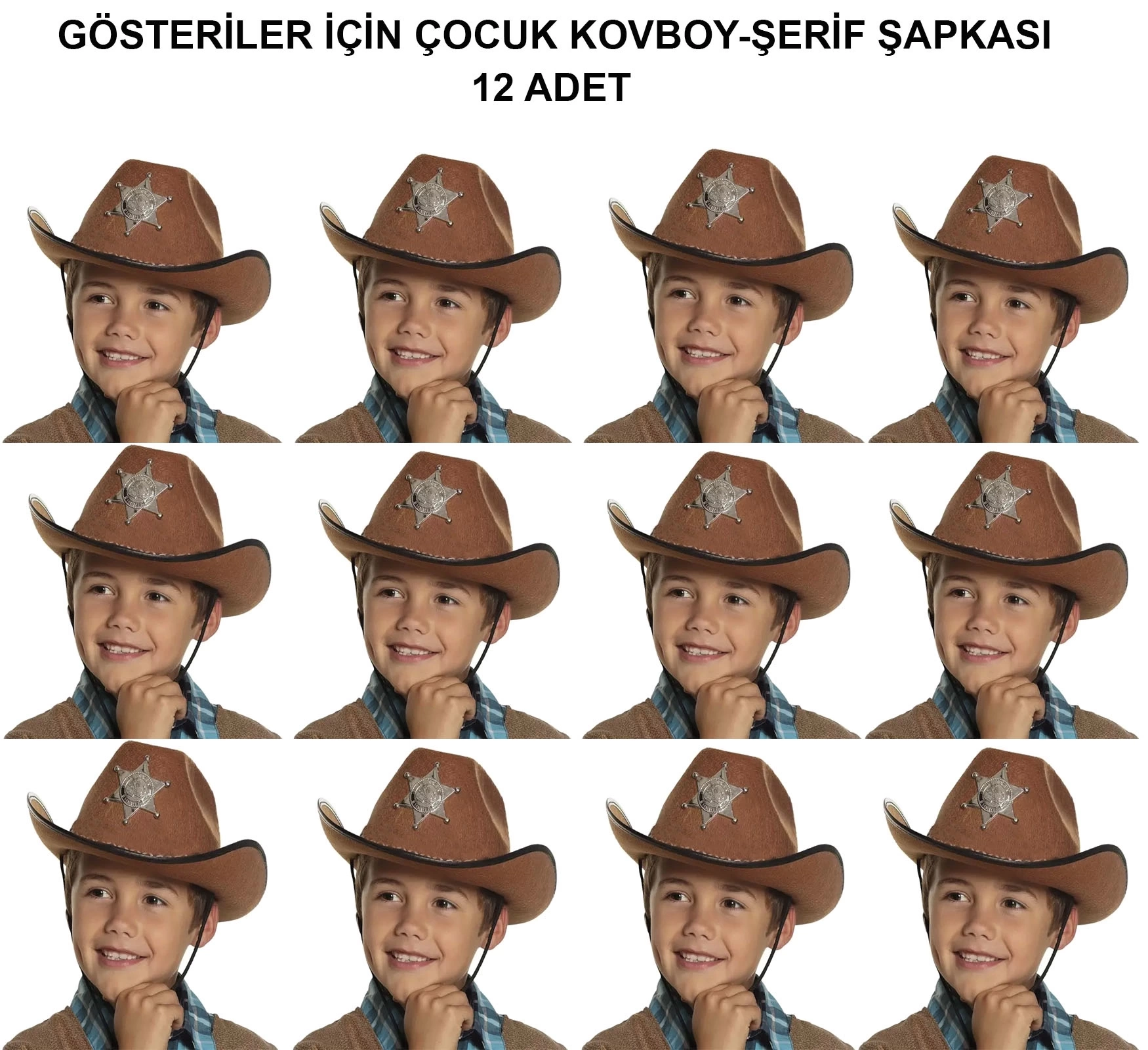 BFS Kovboy Şerif Şapkası Kahve 12 Adet - Kostüm, Parti Ve Gösteri Şapkası