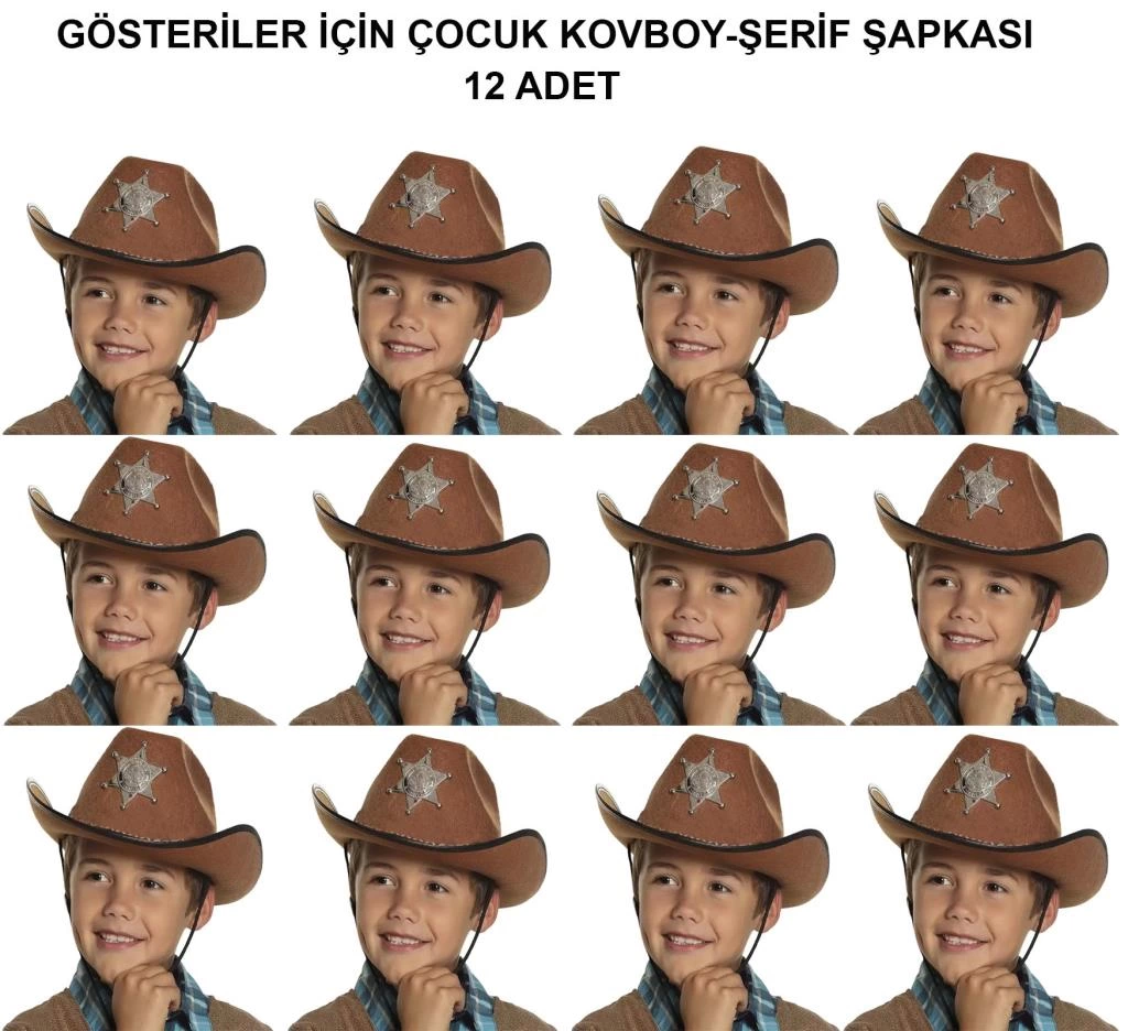 BFS   Kovboy Şerif Şapkası Kahve 12 Adet - Kostüm, Parti ve Gösteri Şapkası
