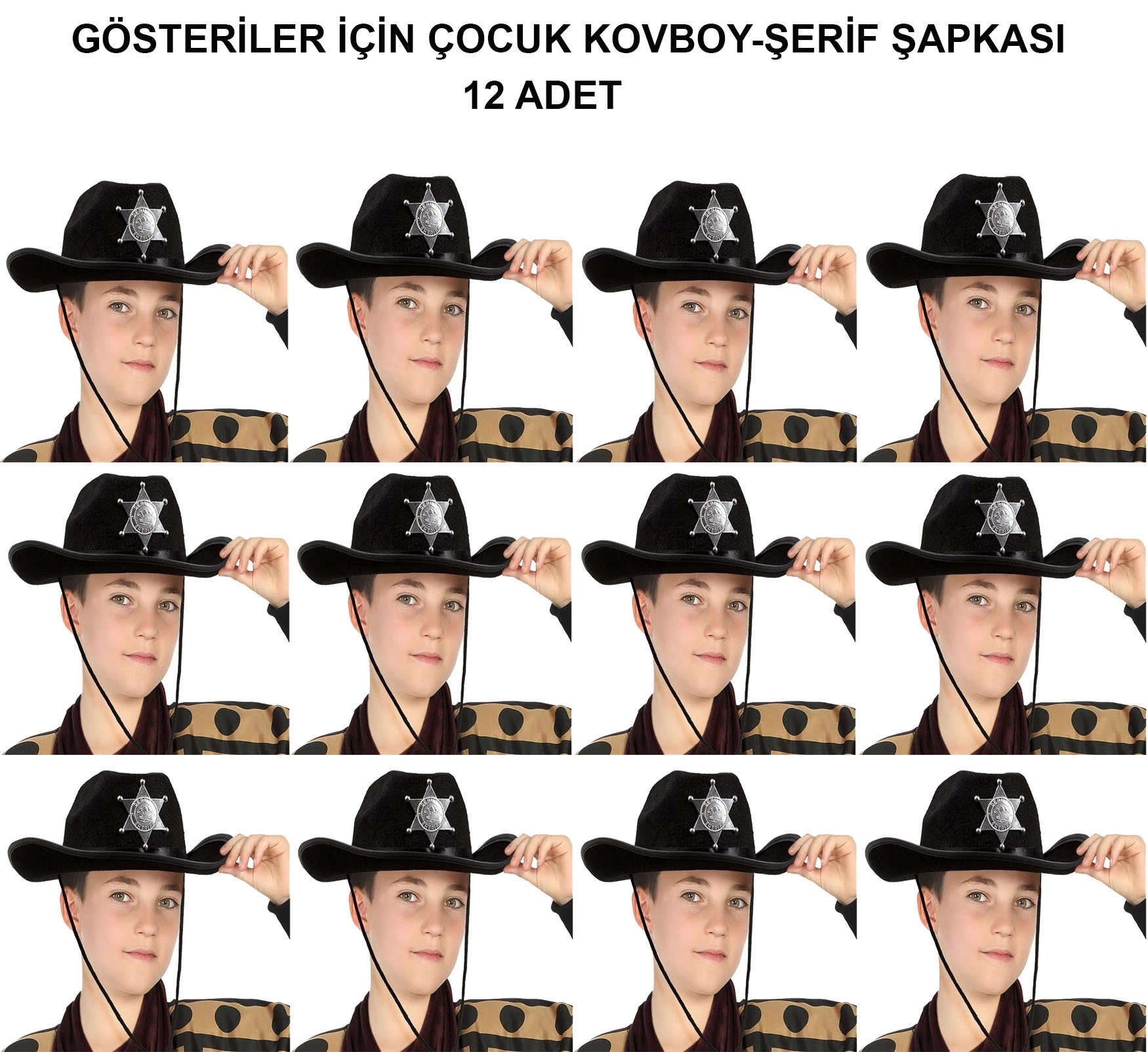 BFS Kovboy Şerif Şapkası Siyah 12 Adet - Kostüm, Parti Ve Gösteri Şapkası