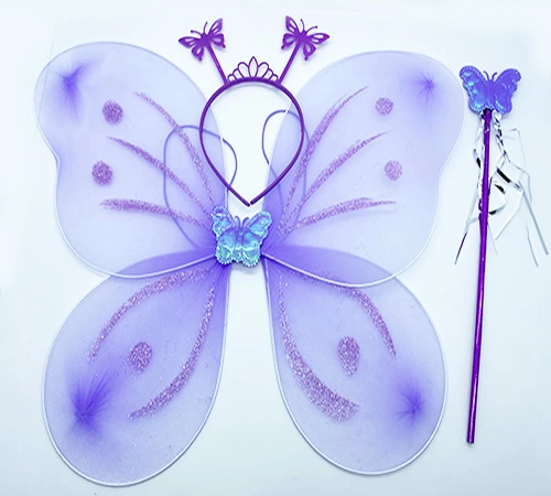 BFS   Lila Renk Kelebek Kanadı Tacı ve Sopası 50x37 cm