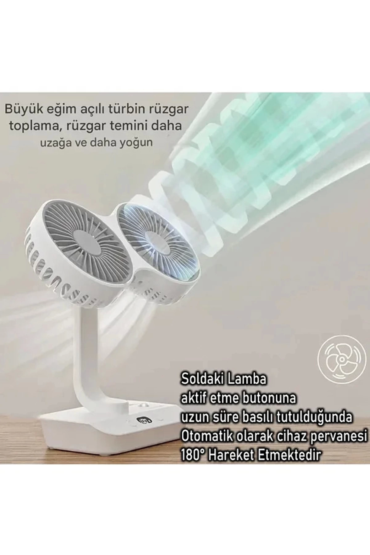 BFS Masaüstü Dijital Ekranlı Çift Fanlı Led Işıklı Soğutucu Fan Ev Ofis Şarjlı Vantilatör