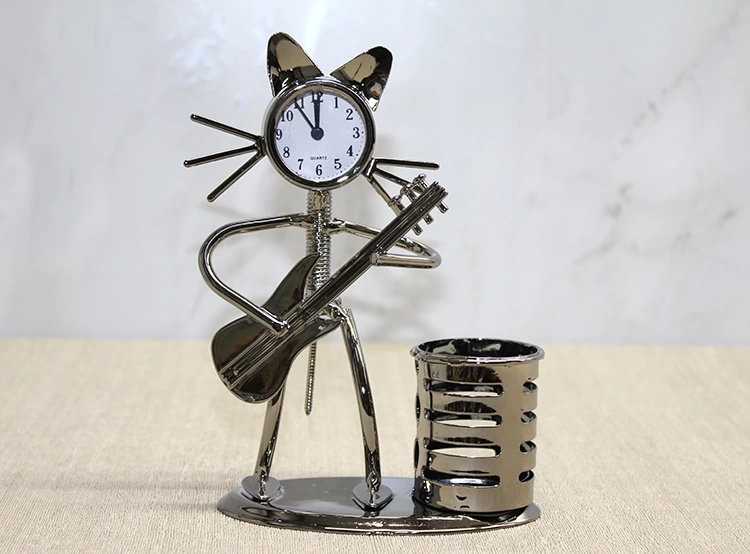 BFS Metal Gitar Çalan Kedi Müzisyen Saat Ve Kalemlik Alk4345