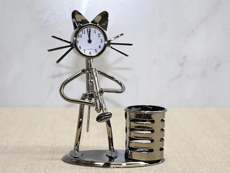 BFS Metal Saksafon Çalan Kedi Müzisyen Saat Ve Kalemlik Alk4346