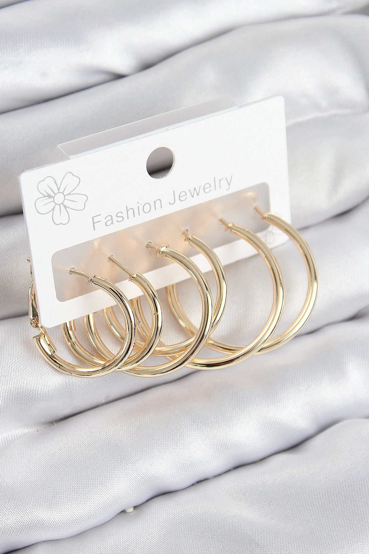 BFS Pirinç Halka Model Gold Renk Kadın Set Küpe