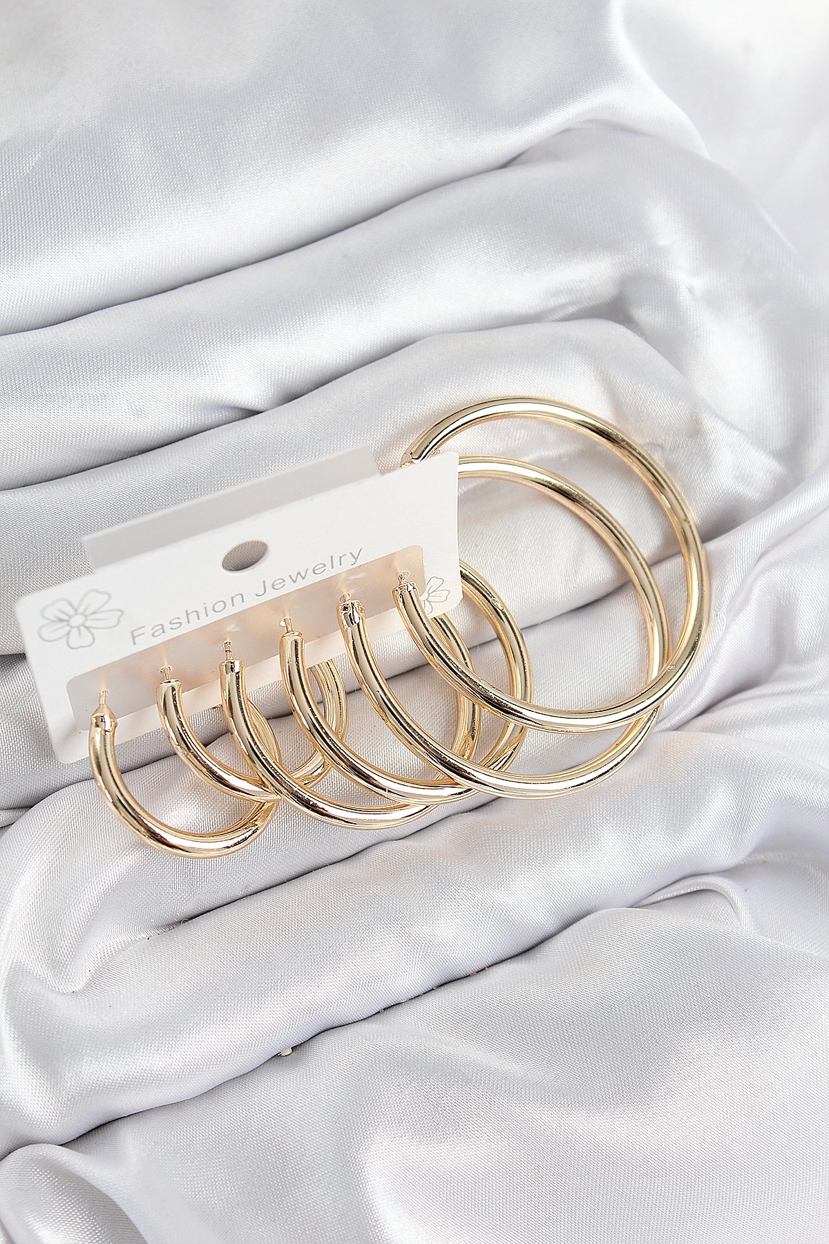 BFS Pirinç Halka Model Gold Renk Kadın Set Küpe