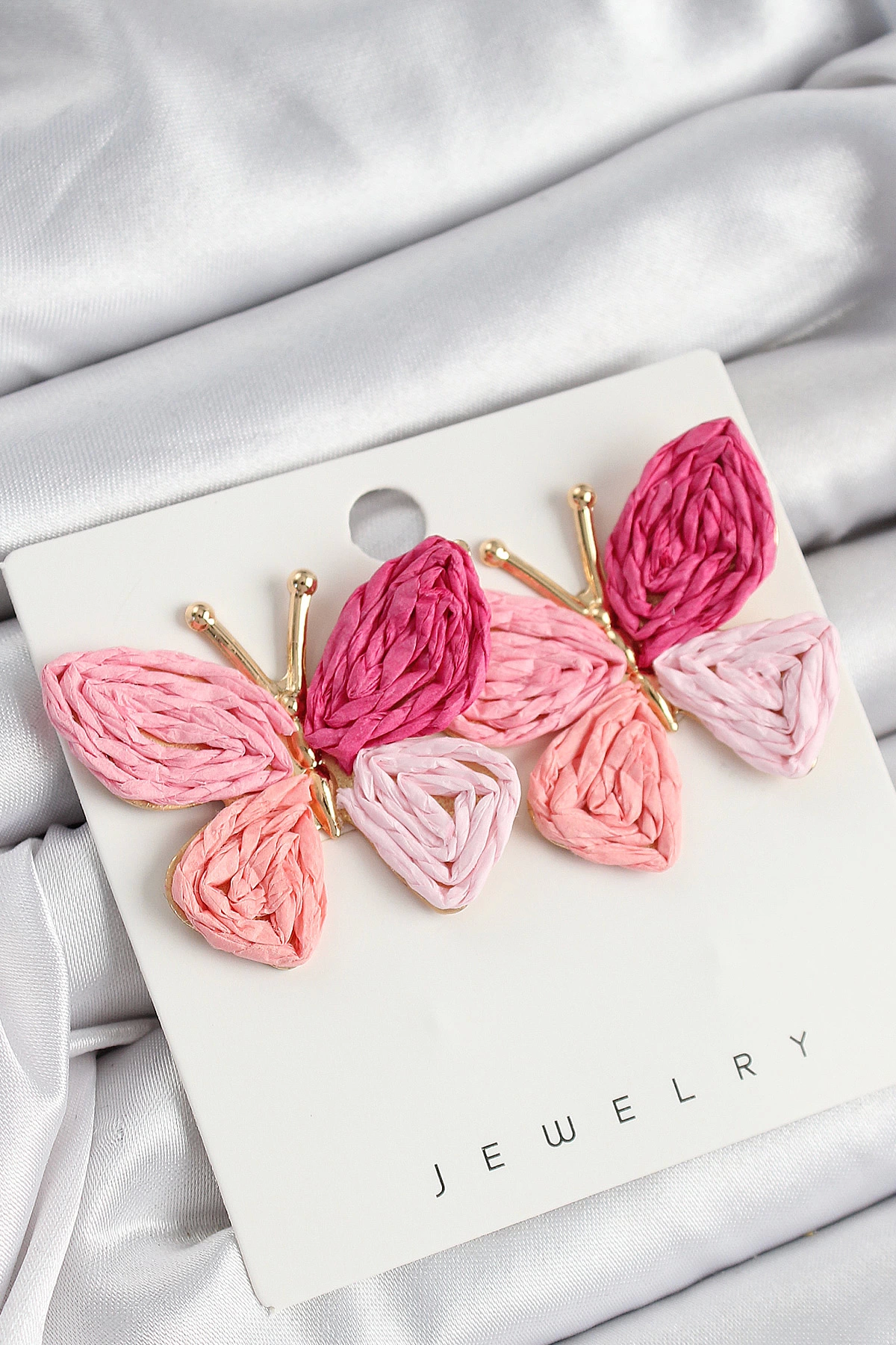 BFS Pirinç Pembe Kelebek Model Gold Renk Kadın Hasır Küpe