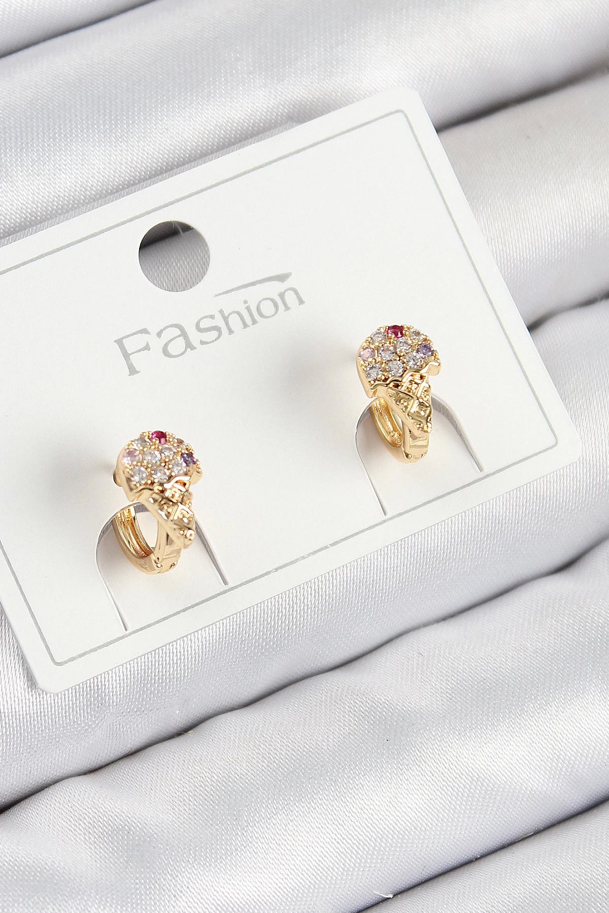BFS Pirinç Zirkon Taşlı Dondurma Model Gold Renk Çocuk Küpe