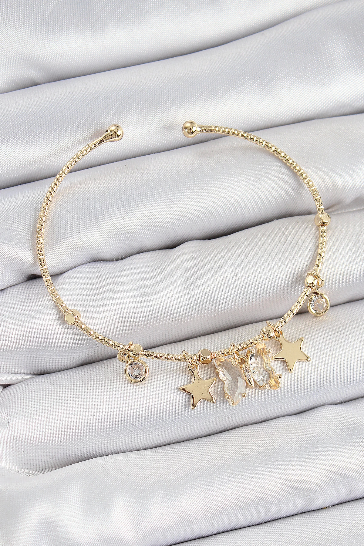 BFS Pirinç Zirkon Taşlı Kelebek Ve Yıldız Model Gold Renk Charm Bileklik
