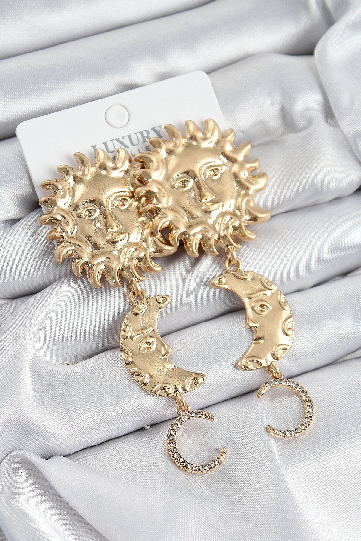 BFS Pirinç Zirkon Taşlı Sallantılı Güneş Model Gold Renk Kadın Küpe