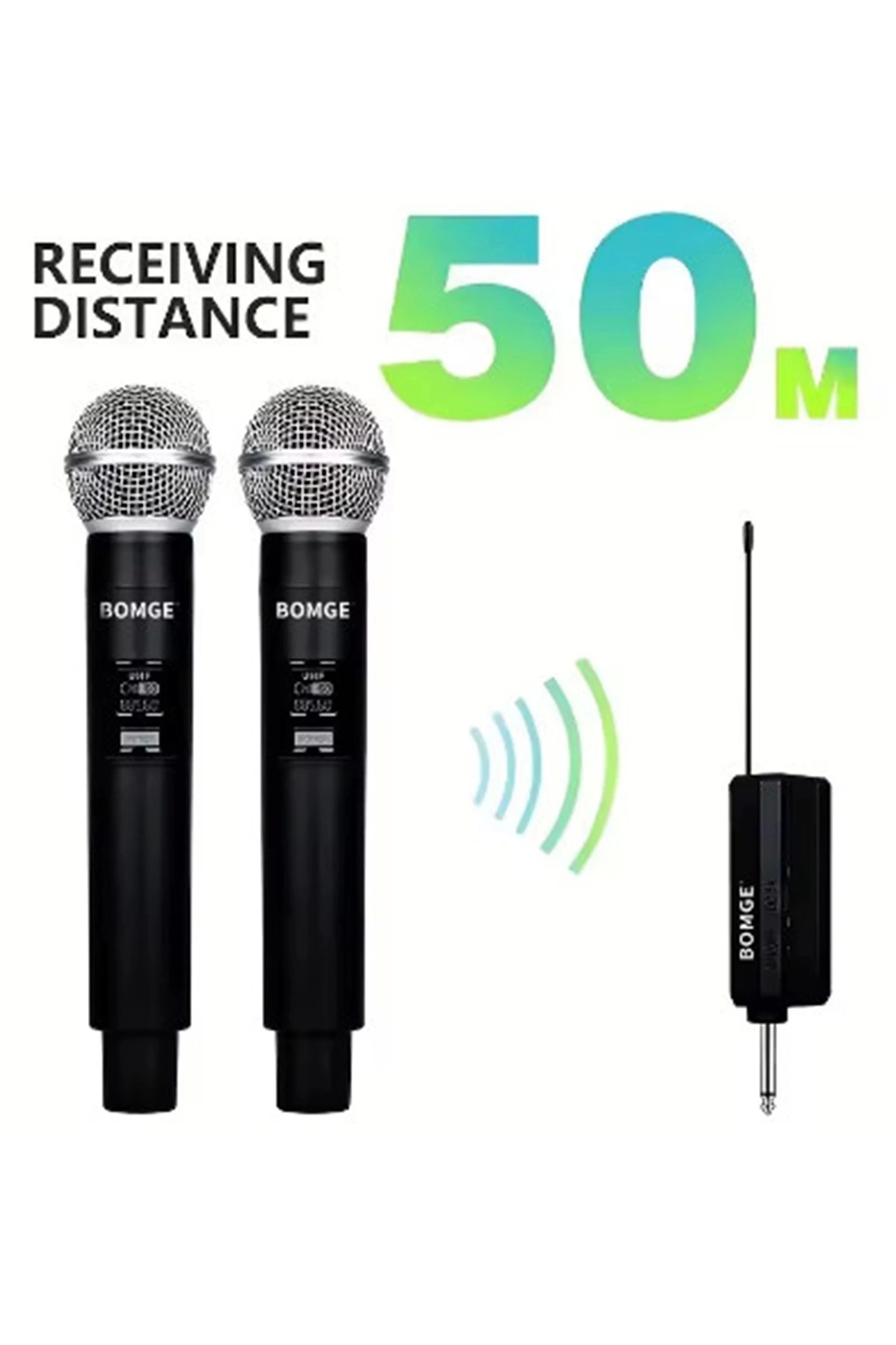BFS Profesyonel Çiftli Kablosuz Mikrofon Seti Karaoke Şarj Edilebilir 50 Metre Mesafe