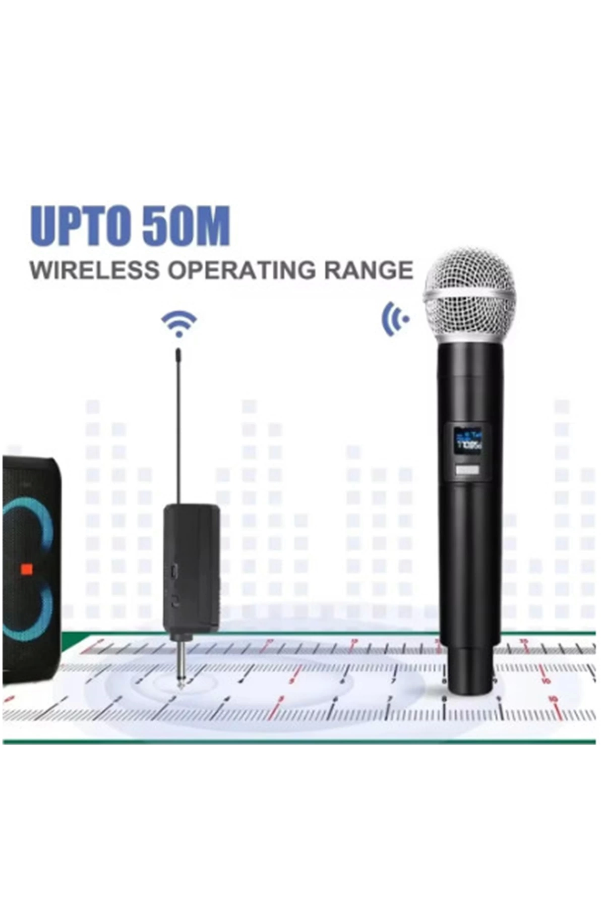 BFS Profesyonel Çiftli Kablosuz Mikrofon Seti Karaoke Şarj Edilebilir 50 Metre Mesafe