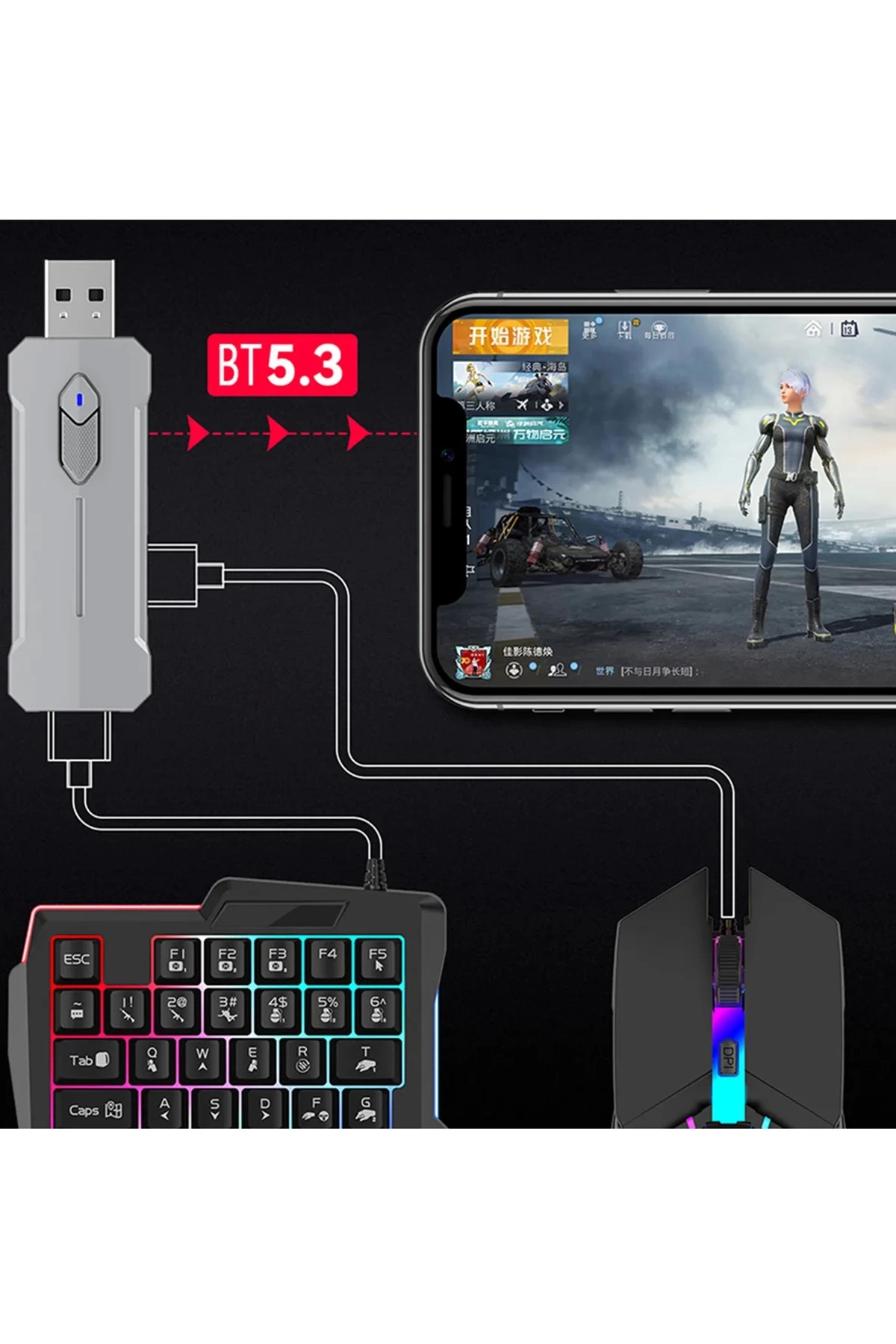 BFS Pubg Mobil Oyun Kiti 5in1 Bt5.3 Klavye Mouse Dönüştürücü Seti Pugb Seti BFS Pubg Mobil Oyun Kiti 5in1 Bt5.3 Klavye Mouse Dönüştürücü Seti Pugb Seti