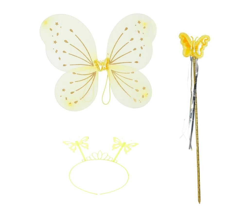 BFS  Sarı Kelebek Erkek-Kız Seti – 50 cm Kelebek Kanadı, Taç ve Asa