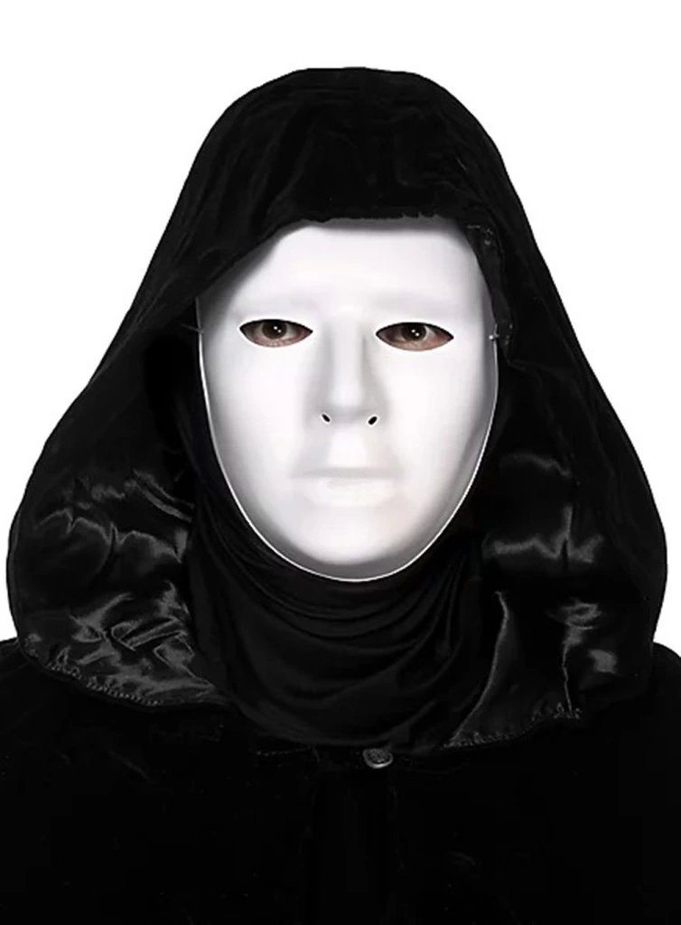 BFS  Siyah Kapüşonlu 120 cm Pelerin ve Beyaz Boyanabilir Tam Yüz Maske