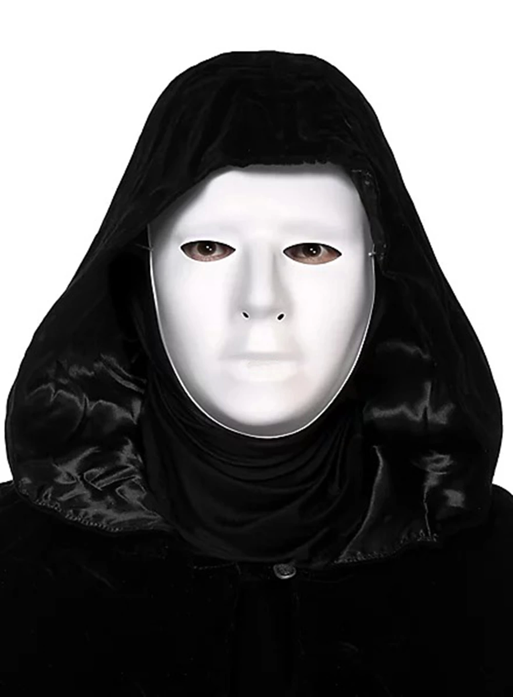 BFS Siyah Kapüşonlu 120 Cm Pelerin Ve Beyaz Boyanabilir Tam Yüz Maske