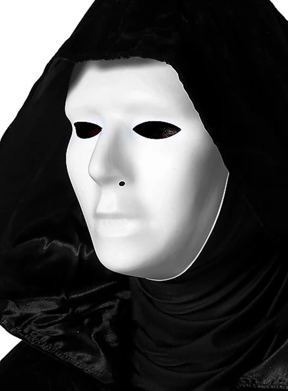 BFS Siyah Kapüşonlu 120 Cm Pelerin Ve Beyaz Boyanabilir Tam Yüz Maske BFS Siyah Kapüşonlu 120 Cm Pelerin Ve Beyaz Boyanabilir Tam Yüz Maske