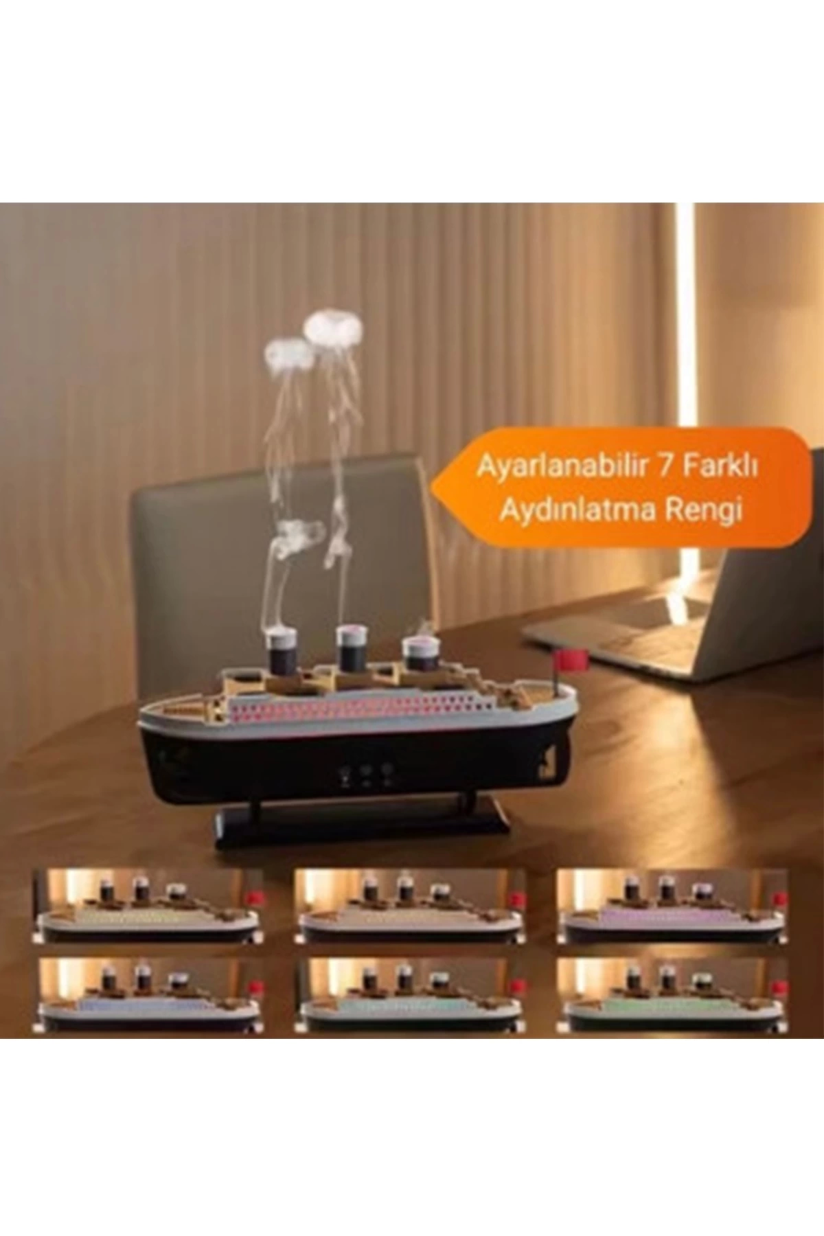 BFS Titanic Gemi Hava Nemlendirici Işıklı Fonksiyonlu Buhar Makinesi Kumandalı