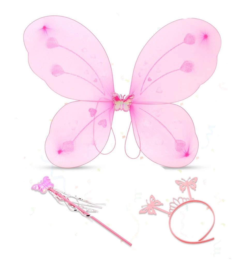 BFS   Toz Pembe Renk Kelebek Kanadı Tacı ve Sopası 50x37 cm