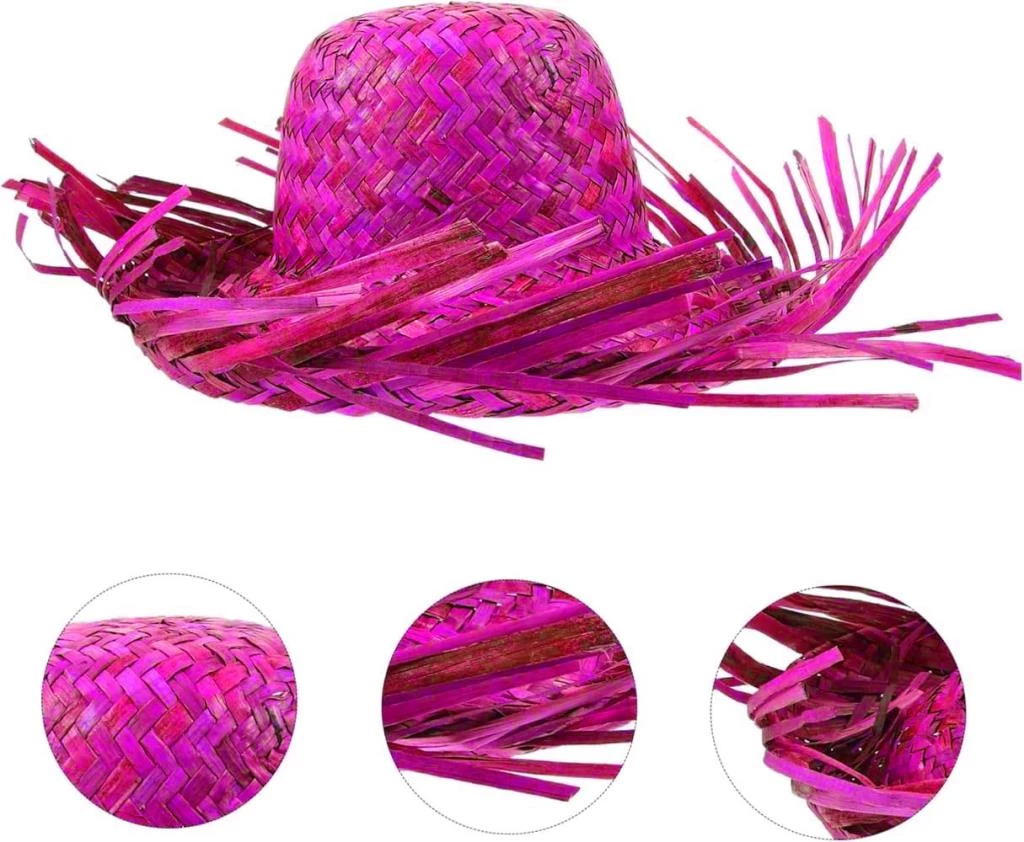 BFS   Tropikal Parti Pembe Fuşya Hasır Hawaii Şapkası 13x36 cm