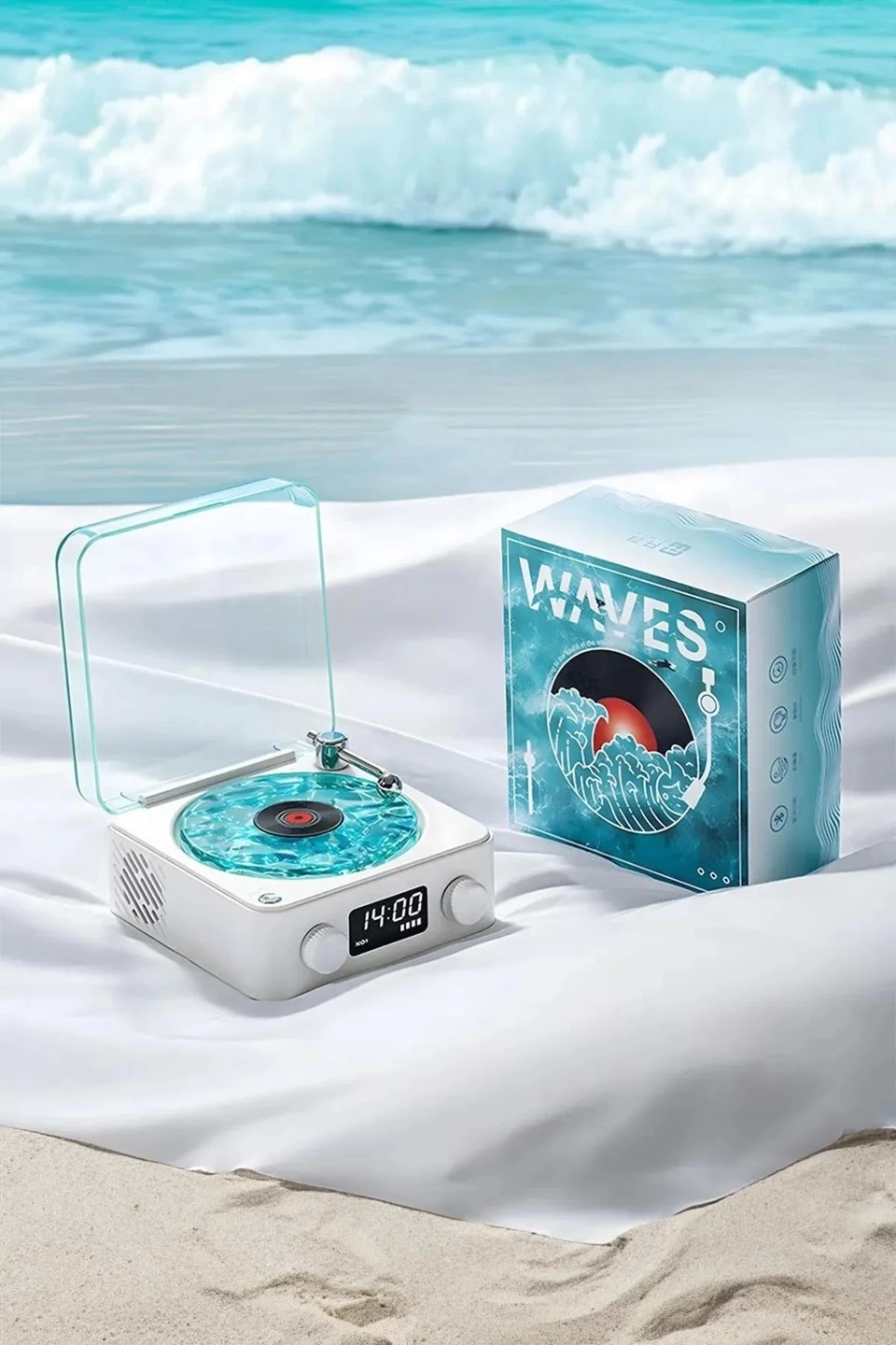 BFS Waves Nostalji Plak Görünümlü Bluetooth Hoparlör 3d Ses Dalgası Retro Müzik Plak Mavi