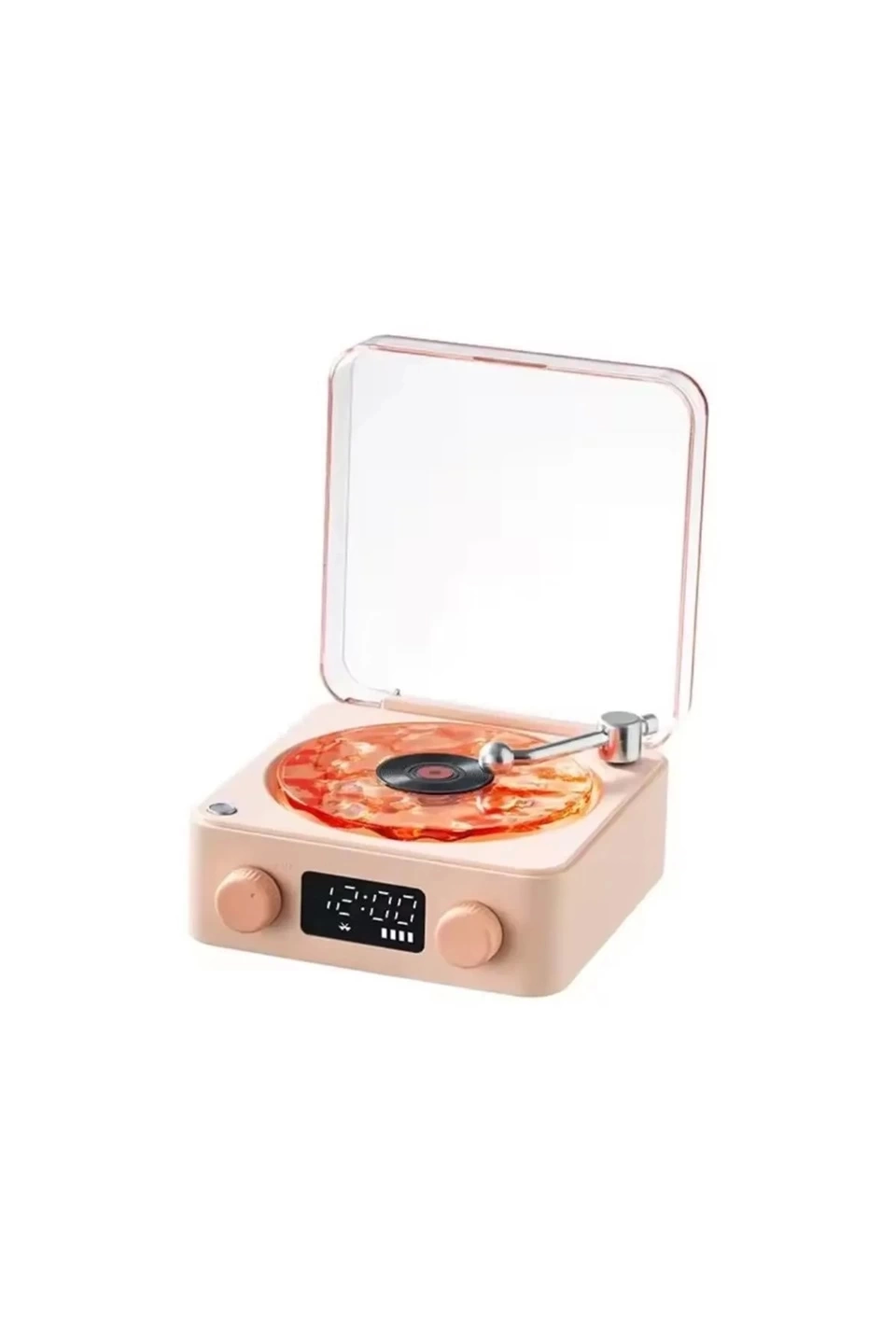 BFS Waves Nostalji Plak Görünümlü Bluetooth Hoparlör 3d Ses Dalgası Retro Müzik Plak Pembe