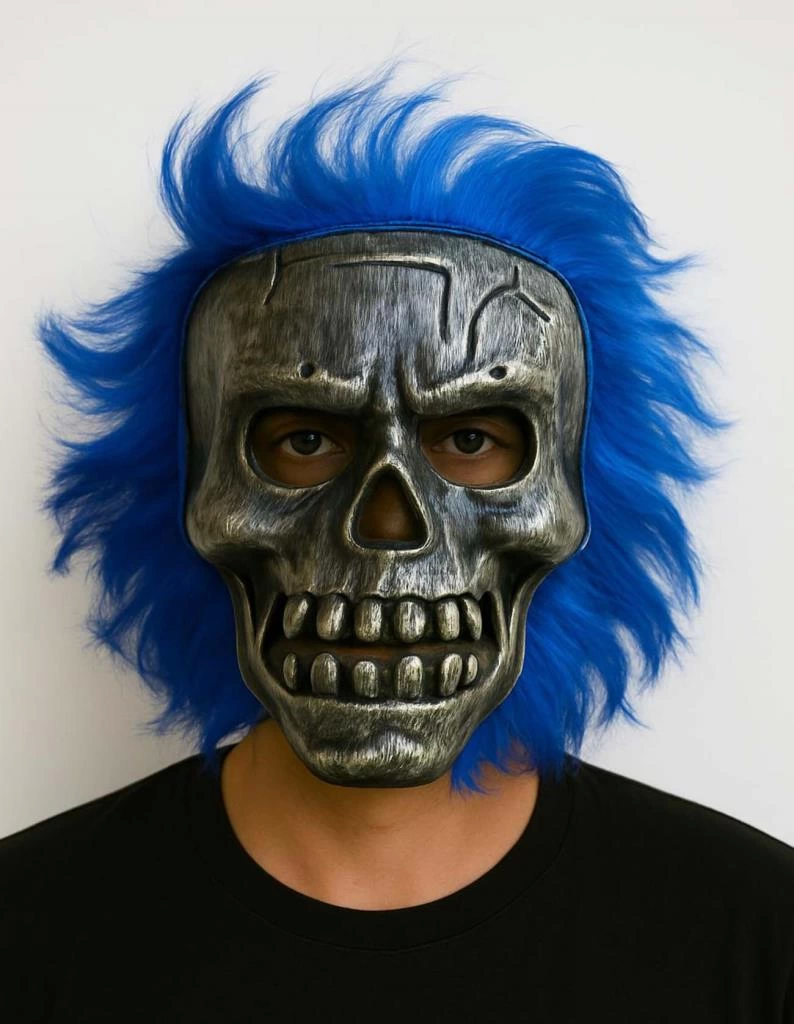 BFS  Wild Skull - Gümüş Kafatası Mavi Saçlı İskelet Maske