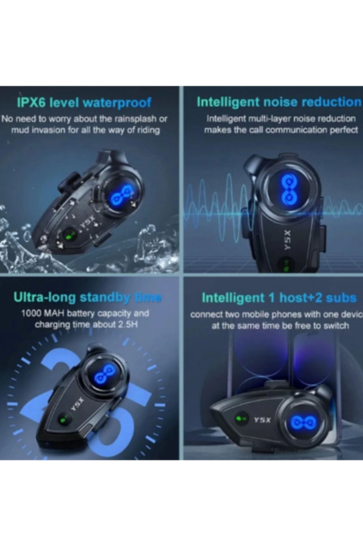BFS Y5x Rgb Işıklı Intercom 5 Kişi Bağlantılı 1000mah Motosiklet Bluetooth Kulaklık Seti BFS Y5x Rgb Işıklı Intercom 5 Kişi Bağlantılı 1000mah Motosiklet Bluetooth Kulaklık Seti