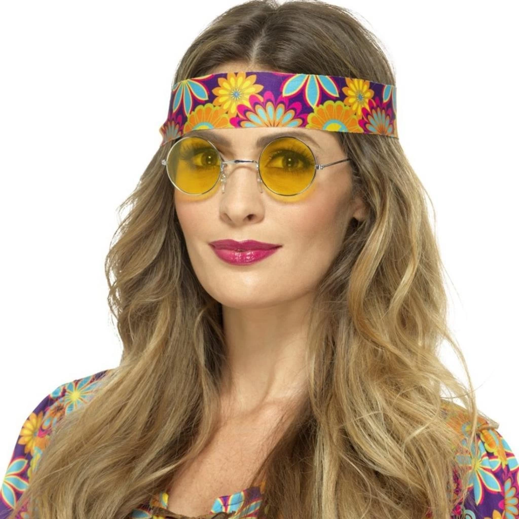BFS   Yuvarlak Cam John Lennon Tarzı Hippi Gümüş Çerçeveli Sarı Gözlük