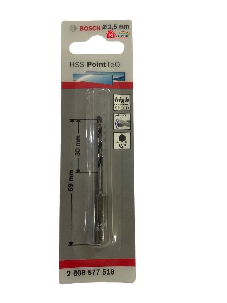 Bosch Pointteq Altıgen Şaftlı Hss Matkap Ucu 2,5 mm Bosch Pointteq Altıgen Şaftlı Hss Matkap Ucu 2,5 mm