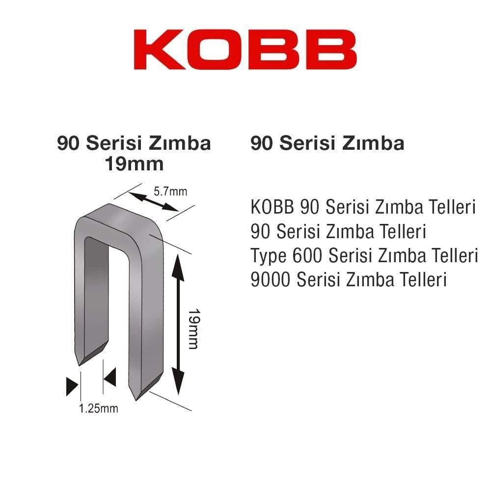 Kobb KBZ9019 19 mm 2500 Adet U Zımba Teli Kobb KBZ9019 19 mm 2500 Adet U Zımba Teli