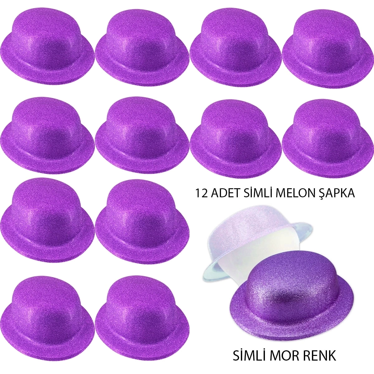Mor Renk Simli Melon Yulak Parti Şapkası 12 Adet