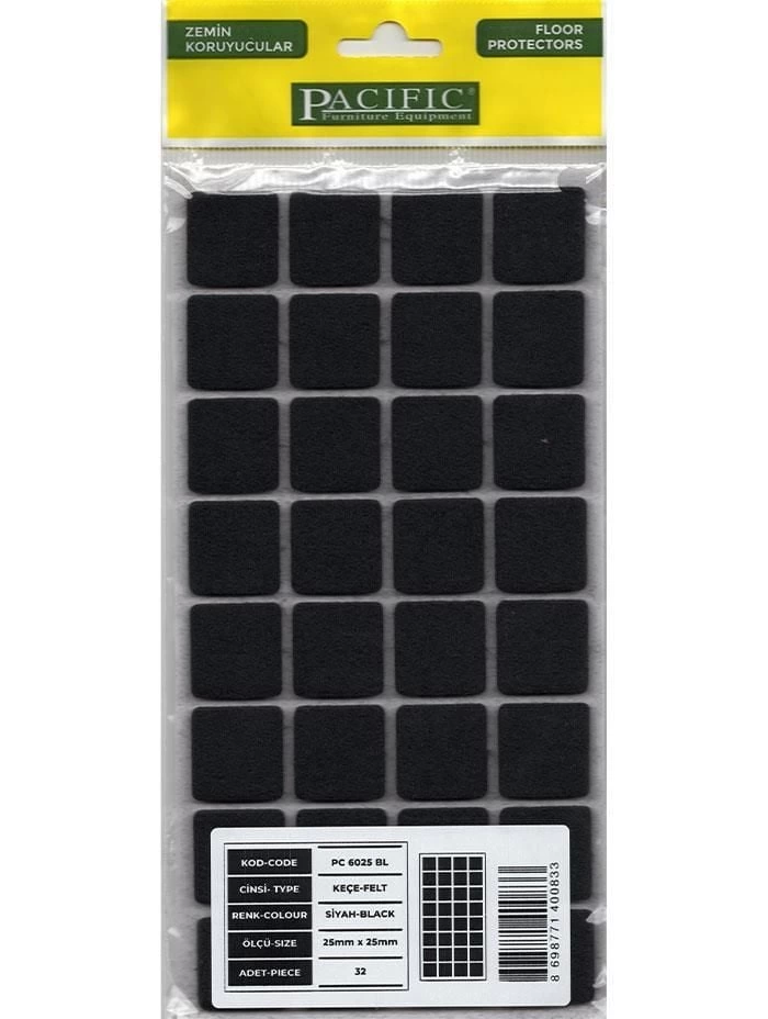 Pacific 6025 BL Yapışkanlı Keçe 25 mm X 25 mm Siyah Pacific 6025 BL Yapışkanlı Keçe 25 mm X 25 mm Siyah