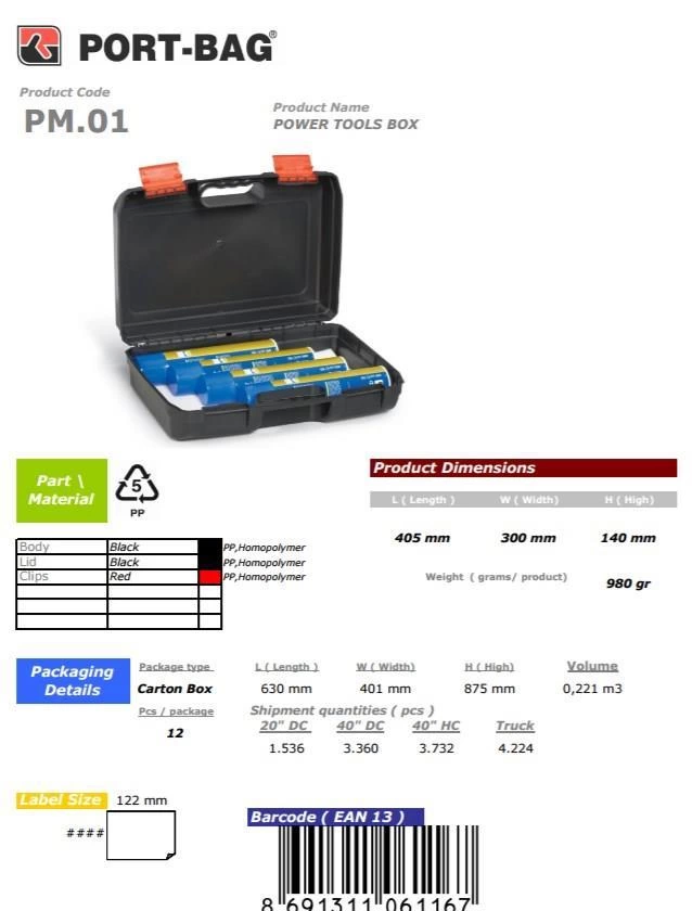 PortBag PM01 Matkap Çantası PortBag PM01 Matkap Çantası
