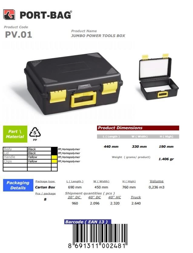 Portbag PV01 Usta Takım Çantası Jumbo Portbag PV01 Usta Takım Çantası Jumbo