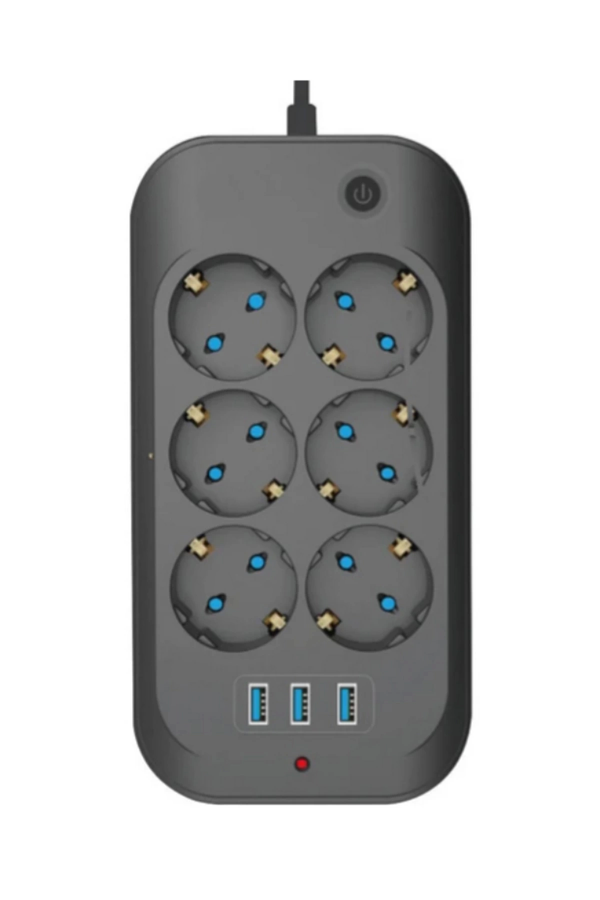 Termal Akım Korumalı, Çocuk Korumalı, 6’lı 2 Mt Uzatma Kablosu 6 X Priz, 3 X Usb