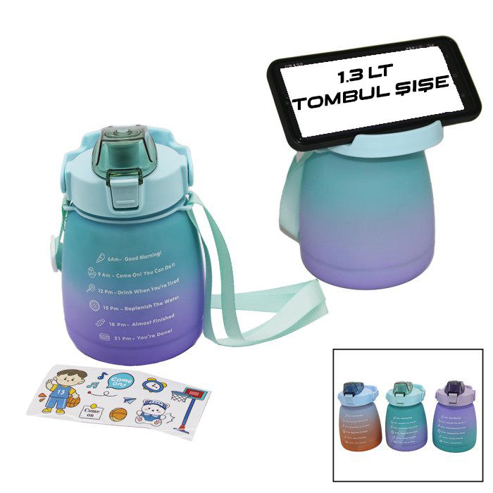 1.3LT - TOMBUL PİPETLİ RENKLİ PLASTİK SULUK MATARA KİLİTLİ KAPAKLI - TELEFONLUKLU (5271)