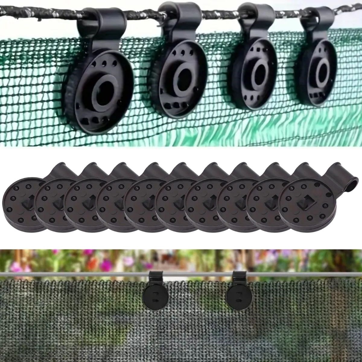 10 Adet Güneşlik Filesi Sabitleme Klipsleri, Gölgelik Bezi ve Brandalar İçin Dayanıklı Plastik Kelepçe Kancaları (5271)