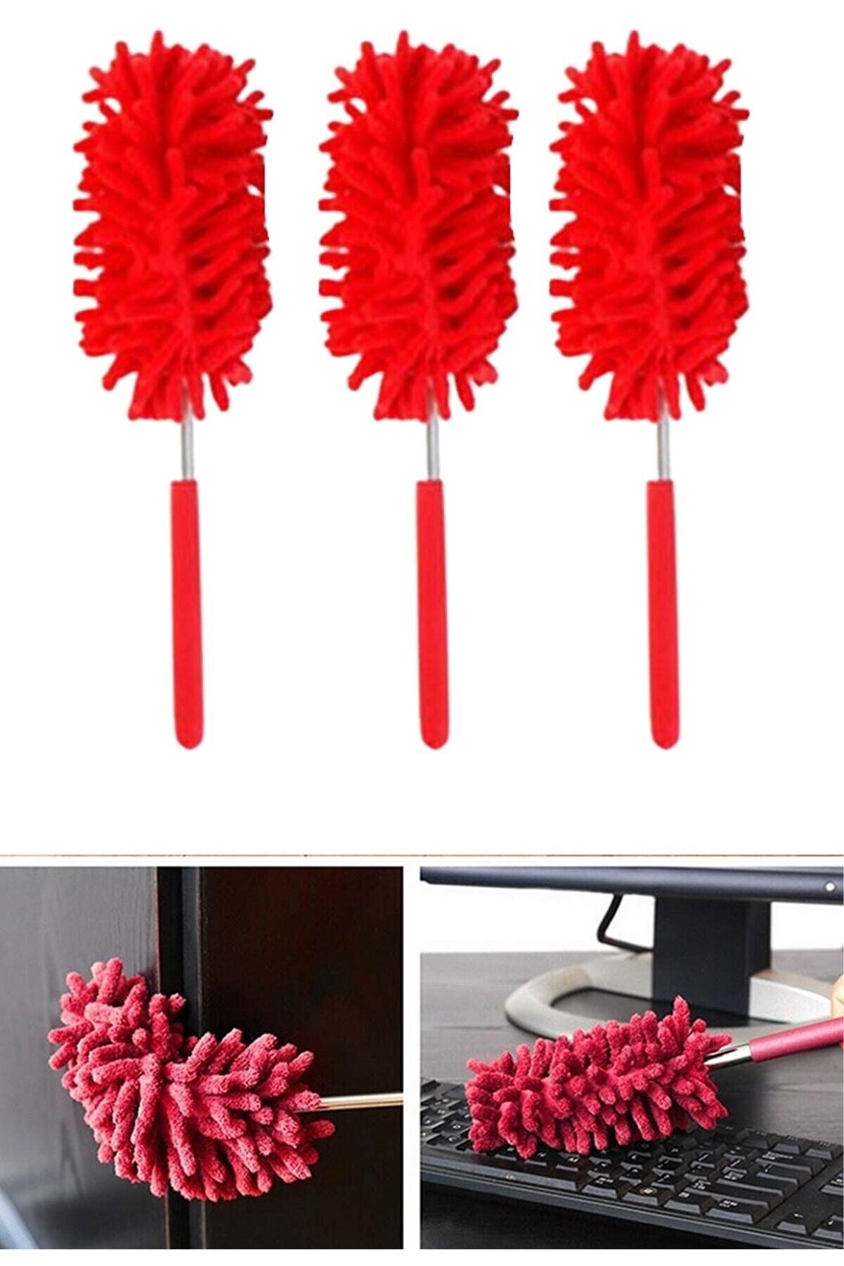 2 li Set Mikrofiber Teleskobik Toz Alma -Antistatik Toz Püskülü Duster (5271)
