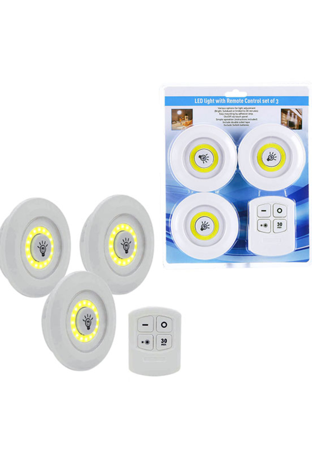 3lü Uzaktan Kumandalı Yapışkanlı Kablosuz Led Spot Lambalar (5271)