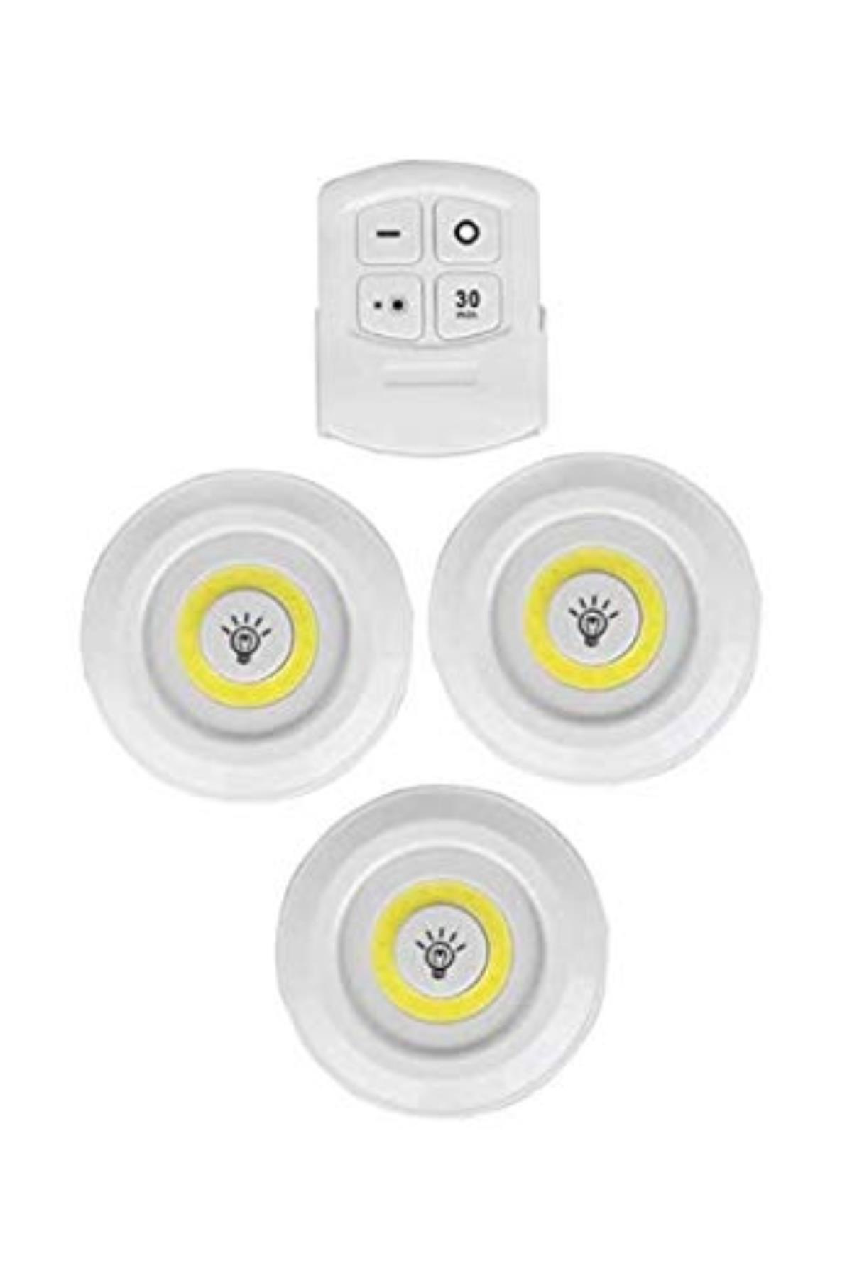 3lü Uzaktan Kumandalı Yapışkanlı Kablosuz Led Spot Lambalar (5271)