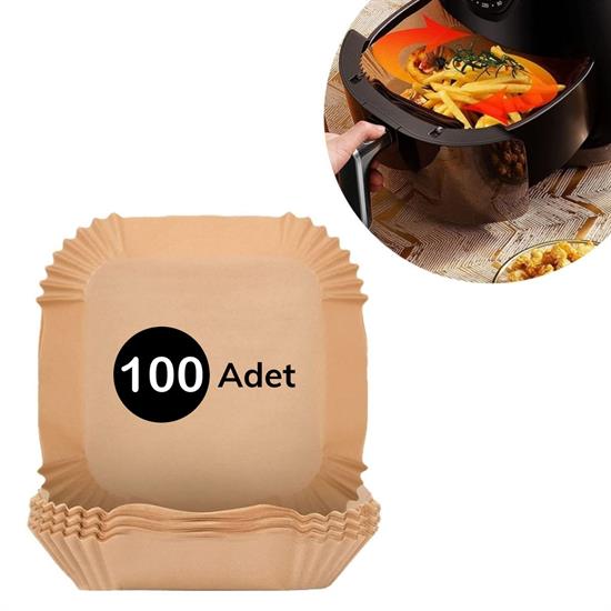 100 Adet Air Fryer Pişirme Kağıdı Tek Kullanımlık  Gıda Yağlı Kağıdı Kare Tabak Model (5271)