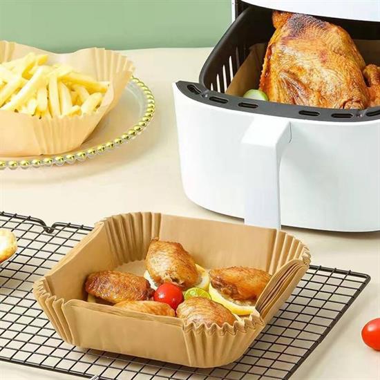 100 Adet Air Fryer Pişirme Kağıdı Tek Kullanımlık  Gıda Yağlı Kağıdı Kare Tabak Model (5271)