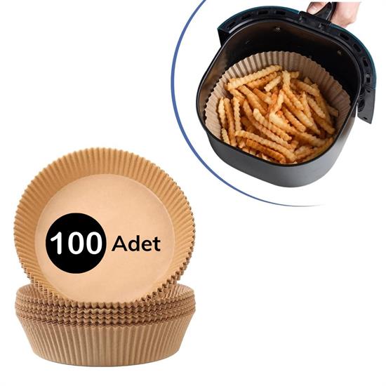 100 Adet  Air Fryer Pişirme Kağıdı Tek Kullanımlık  Yağlı Kağıdı Yuvarlak Tabak Model (5271)