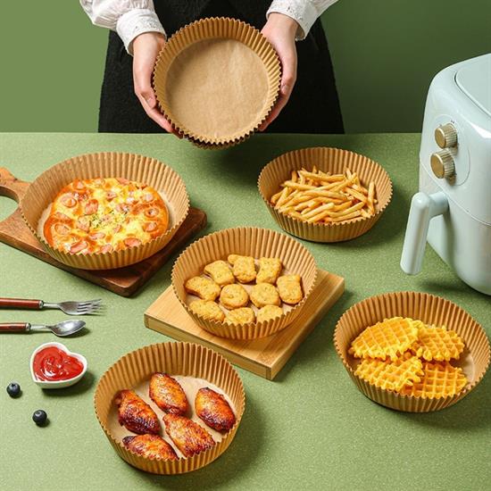 100 Adet  Air Fryer Pişirme Kağıdı Tek Kullanımlık  Yağlı Kağıdı Yuvarlak Tabak Model (5271)